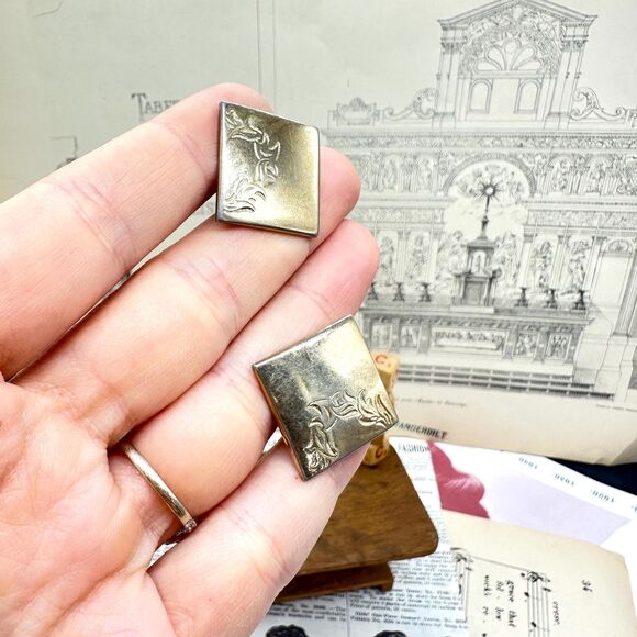 Vintage Swank Yellow Gold Plated Leaf Floral Cufflinks - Picture 2 of 8